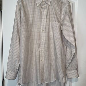Gray and Cream Dress Shirt with Subtle Checkered Pattern